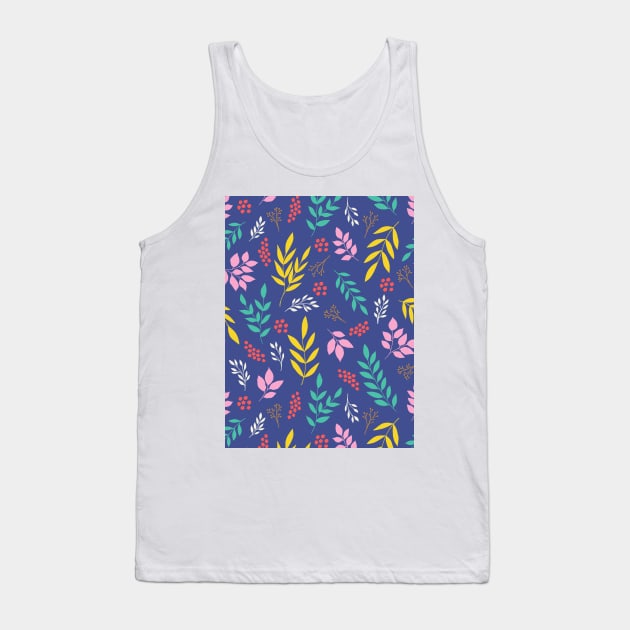 Pretty tiny leaves botanical pattern in blue Tank Top by Natalisa